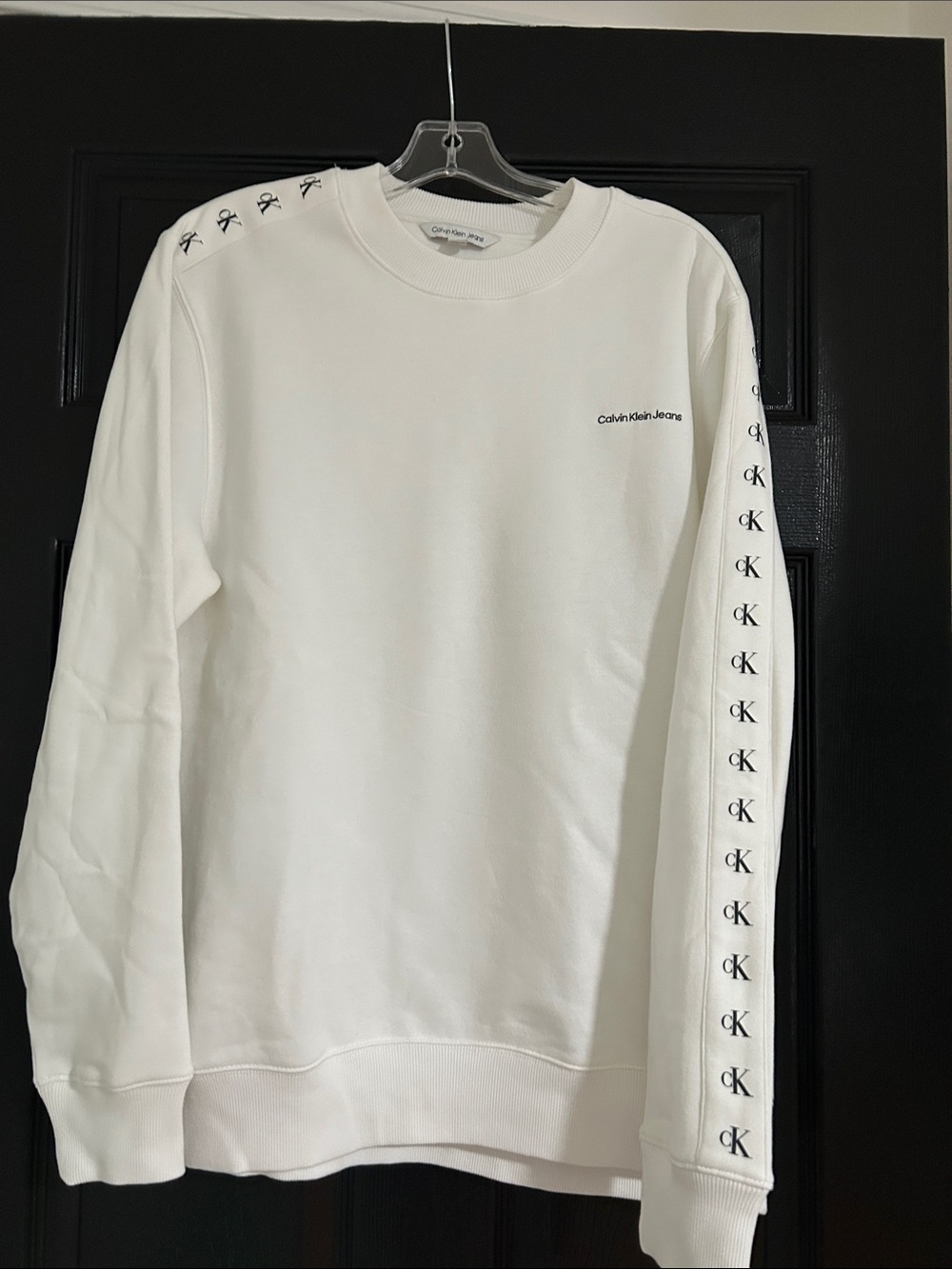 Calvin Klein Jeans White Crewneck Sweatshirt with CK Sleeve Tape